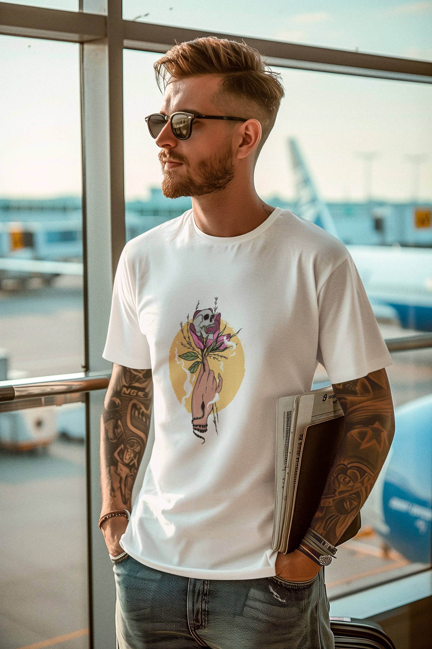 Skull on Flower Unisex T shirt